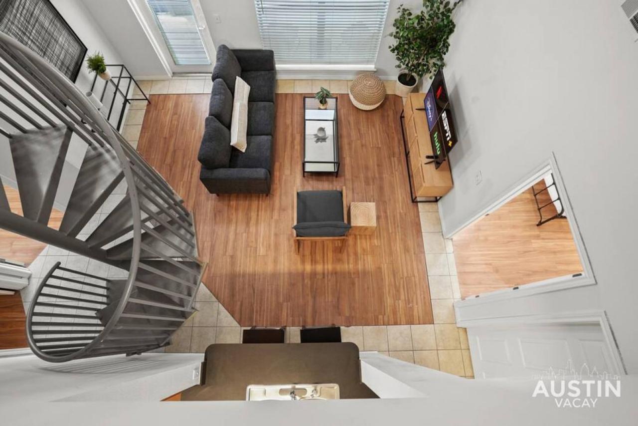 Apartment Spiral Stairs To Loft Bedroom Balcony With Shade